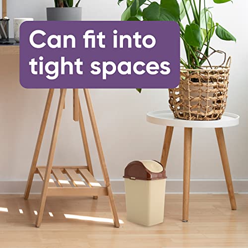 Superio 1.25 Gal Mini Plastic Trash Can With Swing Top Lid Small Waste Bin For Countertop, Desk, Vanity, Bathroom 5 Quart (Beige/Brown, 3 Pack) #TOP2