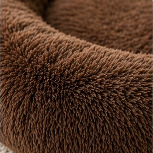 Image of Premium Small Dog & Cat Bed, Calming Plush Round Pet Bed with Raised Rim, Anti-Slip Base & Washable Design (Brown)