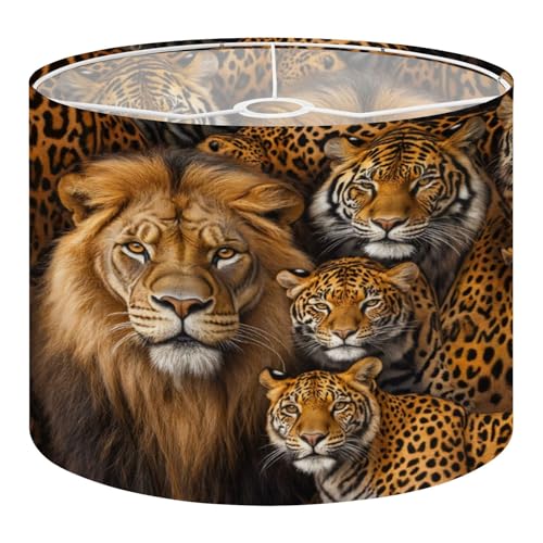 Linen Drum Lamp Shades 1 Pack, 13''Wx10"H, Lion Tigers Bold