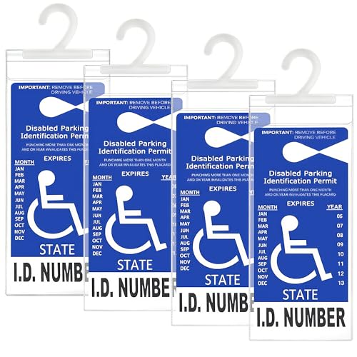 LotFancy Handicap Parking Placard Holder Cover, Disabled Parking Permit with Large Hanger for Autos, Pack of 4
