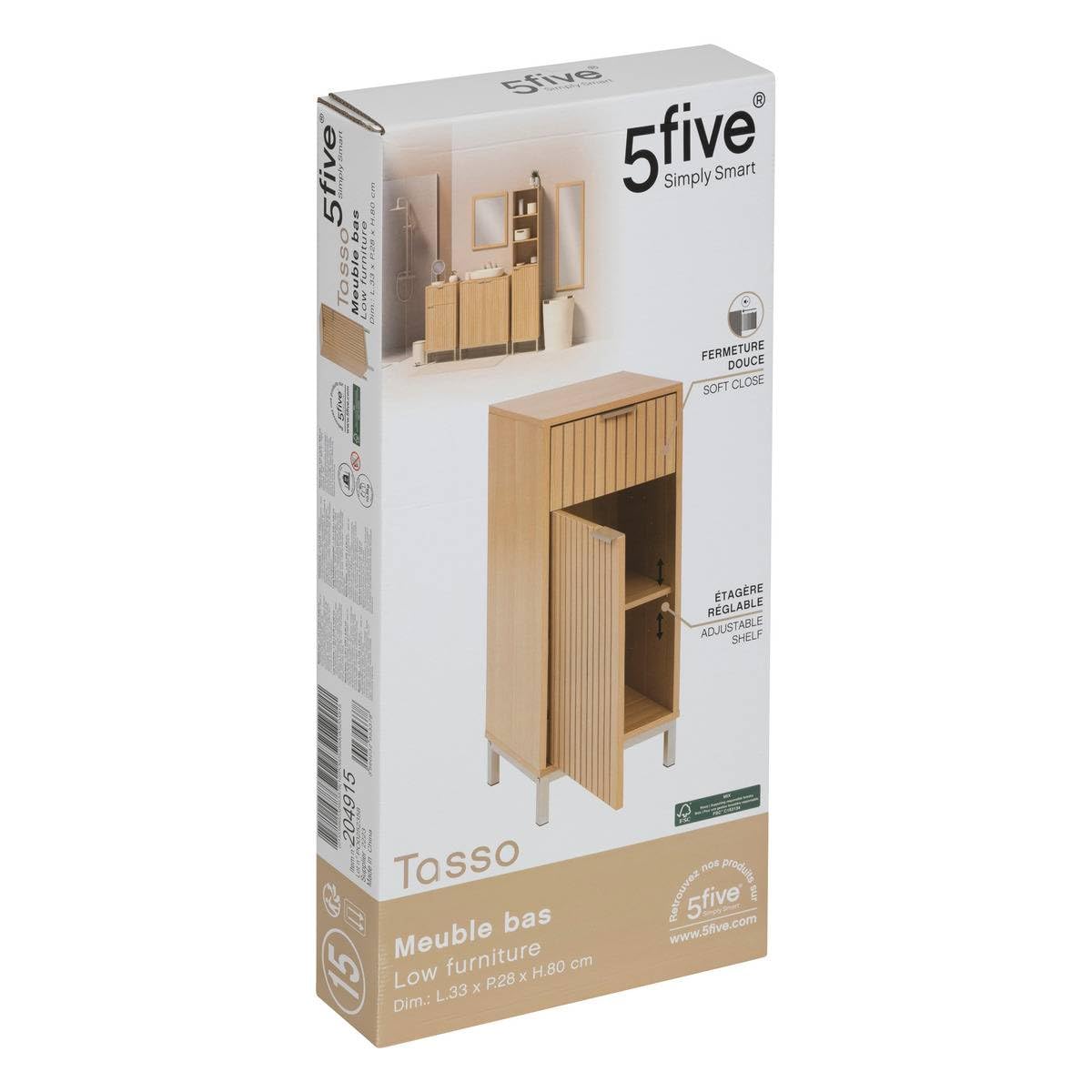 5five - Mueble bajo de 2 Puertas tasso en Efecto Madera Natural