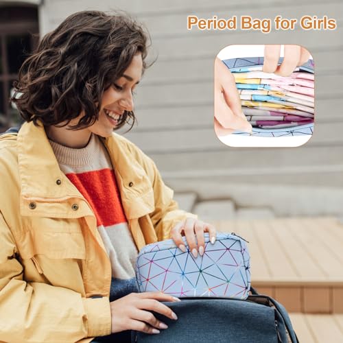 Image of Likesing Period Bag Pouch, Leather Tampon Holder for Purse-Colorful Blue | PU Period Pouches for Teen Girls, Women Portable Sanitary Napkin Storage Bag, Feminine Sanitary Bags Emergency Pad Pouch
