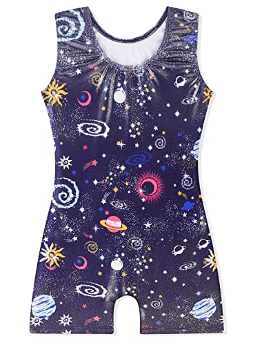 Image of EQSJIU Gymnastics Leotards for Girls Kids Rainbow Mosaic Mermaid Butterfly Stars Leopard Galaxy Tie Dye Cosmos Leopard