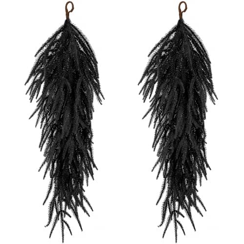 2 Pcs Artificial Halloween Black Teardrop Swag, 28'' Gothic Door Swag