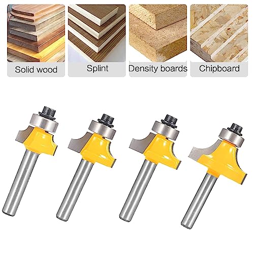 Totowood YJD-4 Roundover Router Bit Set，4Pcs Router Bit Set，1/4 Inch Shank，Radius In 1/8", 1/4", 3/16", 5/16"，Bearing Guide For Rounding Edge Bit thumb #4