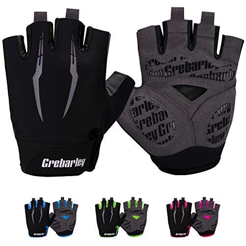 Grebarley Guanti MTB,Guanti da Ciclismo, Mezze Dita Guanti Ciclismo Estivi Uomo Donna, Traspirante/Antiurto/Confortevole/Antiscivolo Adatto per gli sport all'aperto
