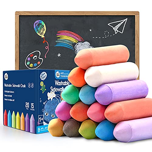 Jar Melo Tiza de acera para niños pequeños; 20 unidades, tiza gigante al aire libre para niños, no tóxico, lavable, arte y manualidades para niños y niñas, proveedores de arte escolar Cover