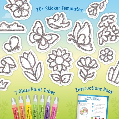 Image of Imagimake DIY Jelly Stickers - Flowers & Butterflies | 3D Gel Stickers Craft Kit for Kids | Window, Bottle & Mug Decoration | Non-Toxic Glass Paints | Age 3+