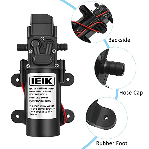 Image of 12 Volt Diaphragm Pump 3LPM 0.8 GPM 100PSI Self Priming Sprayer Pump 12V DC Fresh Water Pump Water Pressure Switch for RV Camper Marine Boat Lawn (30W)