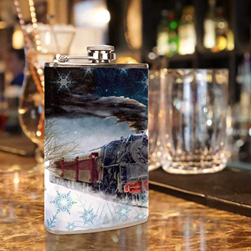 Flasque à whisky de poche en cuir rétro style train de neige - 7