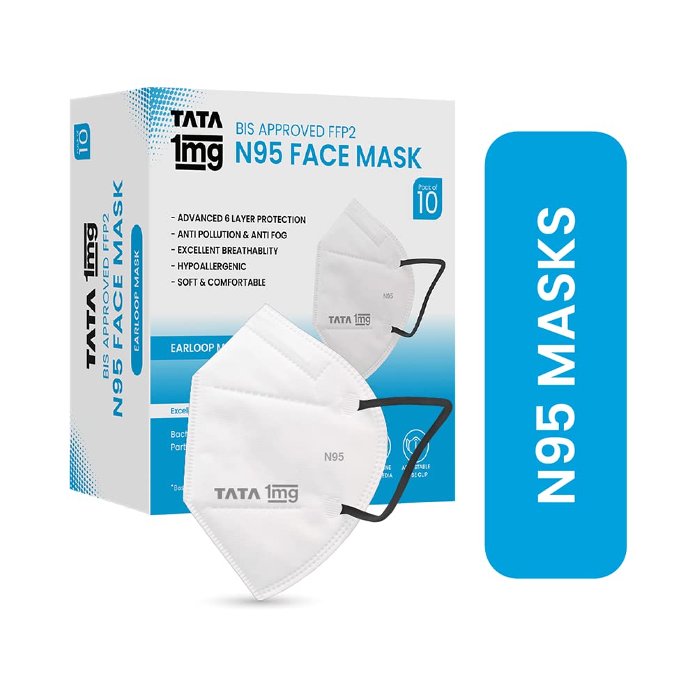 Tata 1mg BIS Approved FFP2 N95 Mask White - Ear Loop, 6 Layers Protection Face Mask (Pack Of 10) (B0BR15MPZP) Amazon Price History, Amazon Price Tracker