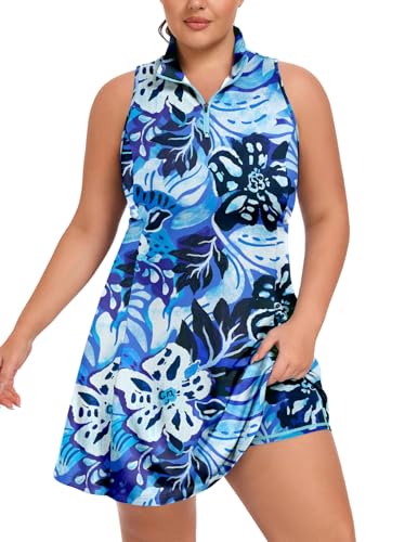 Soneven Womens Plus Size Tennis Dress with Shorts Racerback Golf