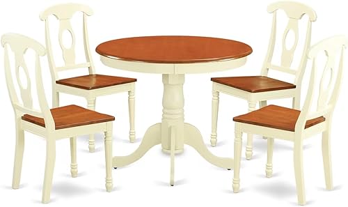 Miniatura 15 de East West Furniture ANKE3-WHI-W - Juego de mesa de comedor de 3 piezas contiene una mesa de cocina redonda con pedestal y 2 sillas de comedor, 36 x