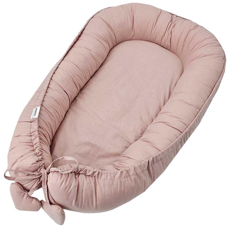FEEDO Nid de bébé avec laçage - Cocon pour bébé - 90 x 60 cm - Polyvalent - En coton - Protection pour bébé - Bords latéraux hauts (rose pastel avec cœur)