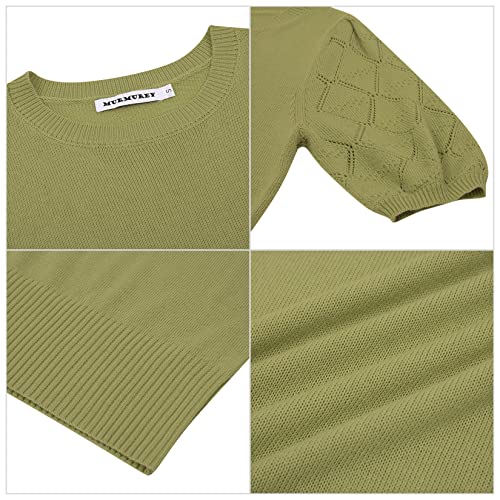 Image of Womens Short Sleeve Sweaters Crewneck Knit Pullover Tops 2025 Summer Casual Lightweight Crochet Blouse Shirt