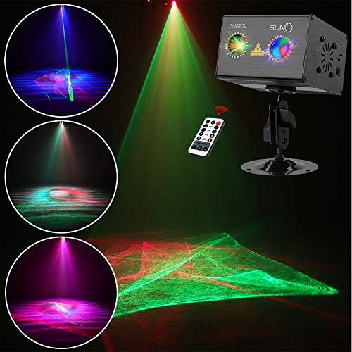 Laser Projector SUNY RG Gobos Projector Full Color Galaxy Projector LED Projection Aurora Laser Light Show Sound Activated DJ Laser Lights Machine Party Light Xmas Disco Holiday Christmas Event Show