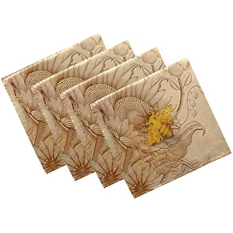 ZzWwR Stylish Retro Honey Bees and Wildflowers Cloth Napkins, Set of 4 20 x 20 Inch Soft & Comfortable Polyester Dinner Napkin for Family, Restaurant, Weddings, Parties, Cocktail Cover