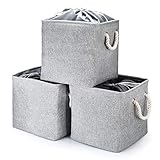 Foldable Storage Bins, Closets Organizing Baskets with Cover & 2 Handles [27L3-Pack] Collapsible Cube Storage Bags, Storage Organizer for Clothes, Nursery, Toys, Home, Bedding Organization(Grey, S)