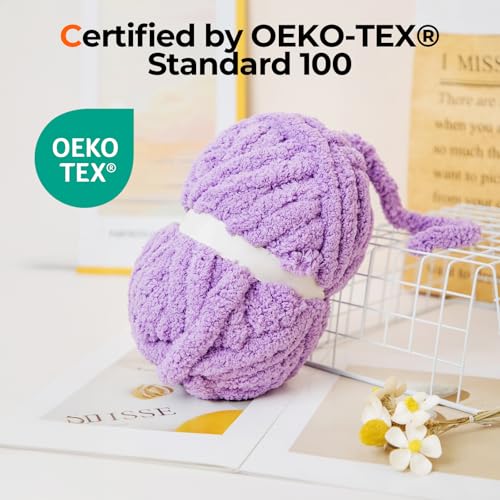 Image of Chunky Yarn for Hand Knitting Soft Jumbo Bulky Fluffy Chenille Yarn for Crocheting Blanket Scarf DIY 8 Pack (Pink+Light Purple+Cream+Light Grey, 28yds, 8 Ounces Each)