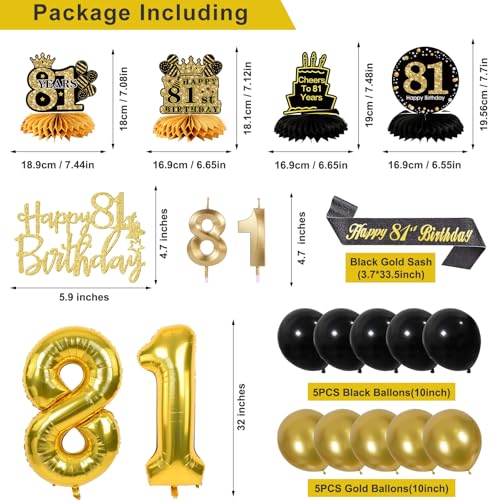 Image of 81st Birthday Decorations for Men, Black Gold 81st Party Decoration Kits