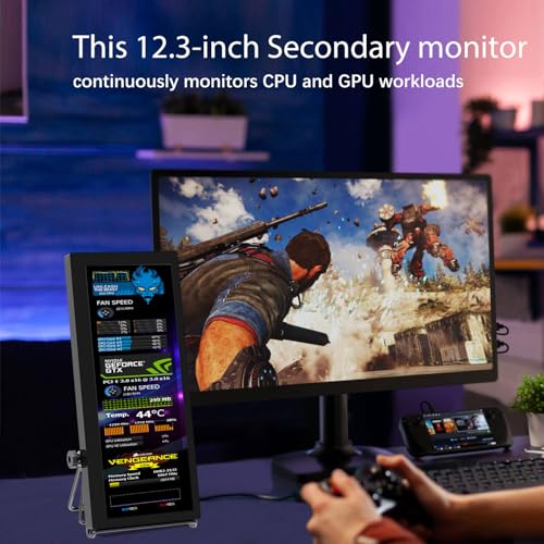 Image of 12.3 Inch IPS Stretched Bar LCD Travel Display 1920 * 720 Secondary Monitor, HDMI USBC, Mini Portable Monitor Metal Material for Laptop Computer Windows Aida64 GPU CPU RAM Monitoring,Built-in Speaker