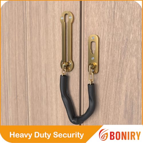 Image of Boniry Heavy Duty Door Chain Lock | Stainless Steel Security Latch for Main Door | Child Safety Guard Chain Lock for Home, Hotel & Office - Brass
