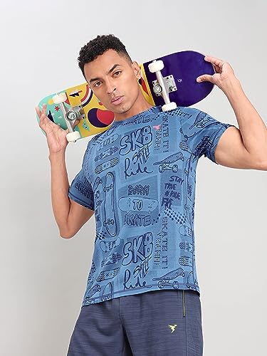 Image of TECHNOSPORT Men Polyester Regular Fit Half Sleeve Jacquard T-Shirt with Double Cool, Quick Dry & Anti Microbial for Sports, Running & Casual Use