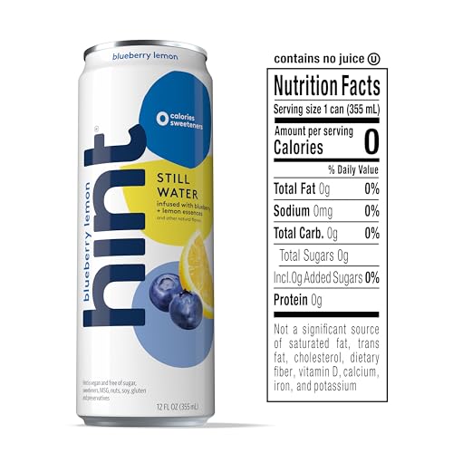 Image of Hint Fruit-Infused Canned Water, Blueberry Lemon - Purified Flavored Water with Zero Calories, Natural Flavors, and Sugar Free - 12 Fl Oz Cans (Pack of 24)