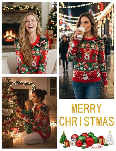 Image of v28 Varied Ugly Christmas Sweater for Women Merry Reindeer Shirt Knit Sweaters