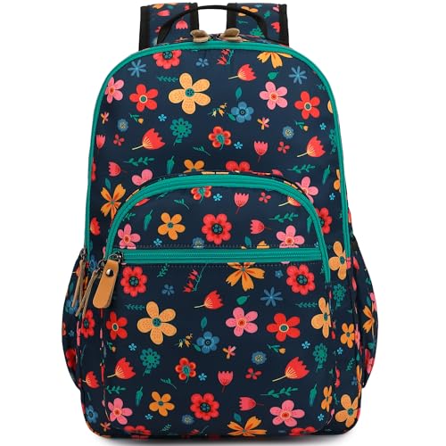 Image of Leaper Water-resistant Floral Backpack Travel Bag bags Satchel, Dark Blue-floral, Large, Traditional Backpacks
