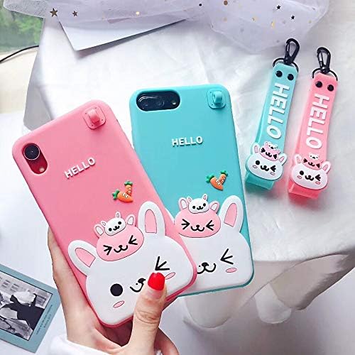 Bunny Case For iPhone SE 2022/2020 Case,iFunny Cute 3D Cartoon Kawaii Radish Rabbit Shockproof Soft Silicone Rubber Case With Wrist Strap for iPhone SE 2022/SE 2020/6 6S 7 8 4.7" (Radish Rabbit Pink)