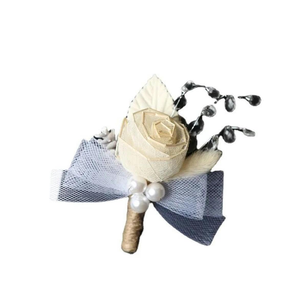 SUOCMG Champán Flores de Rosas Artificiales Boutonnieres Ramillete de muñeca Padrinos de Boda Accesorios para testigos-boutonniere
