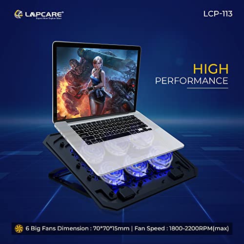 Image of Lapcare Chillmate Pro LCP113 Black | USB Power Supply | 5 Adjustable Positions | 6 Fans | 2 USB Port 2.0 for Multiple Device Usage | Heat Dissipation | Fans Speed 1800-2200Rpm