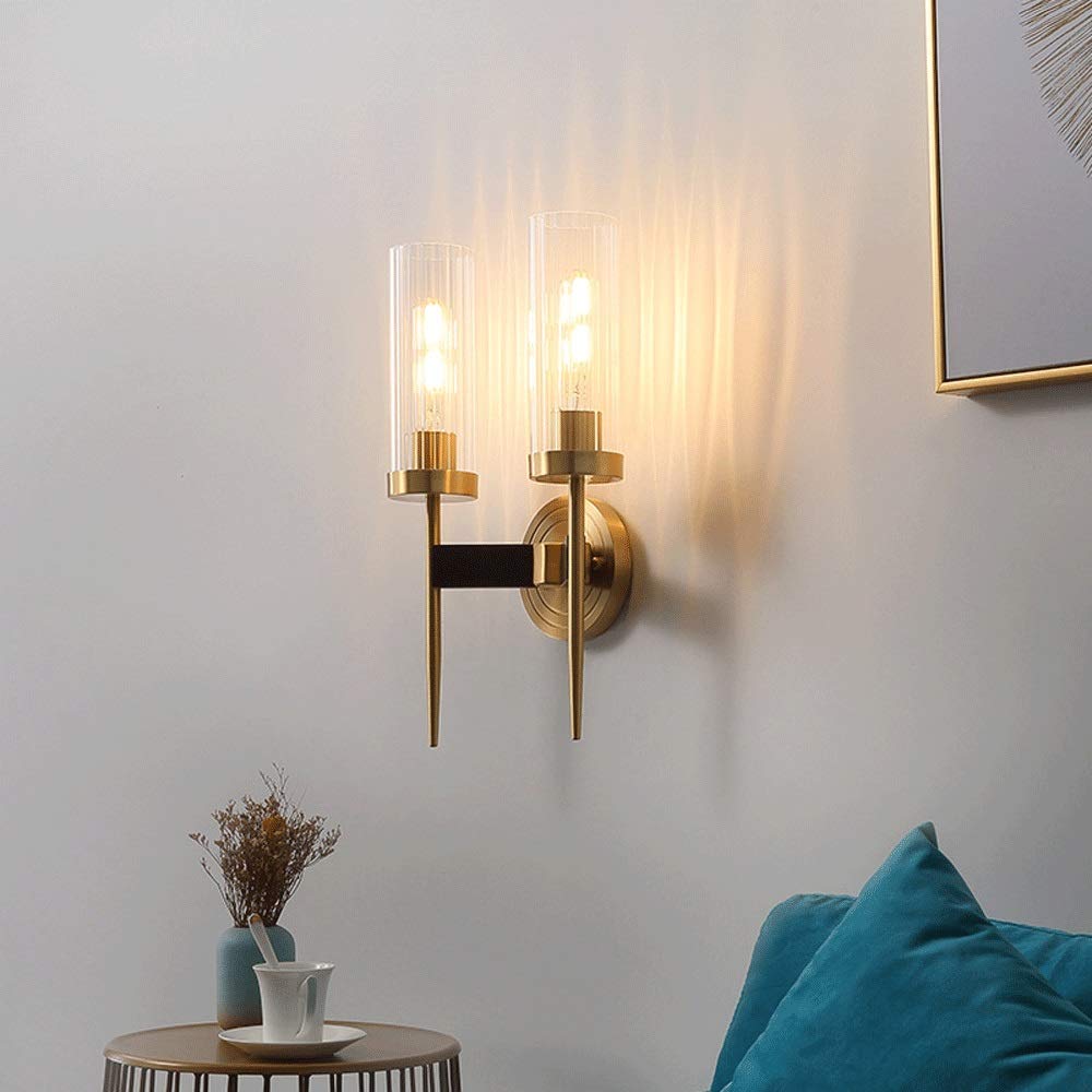 Lampada da parete moderna a 2 teste, contemporanea - Basi for luci applique, Paralume in vetro Staffa con finitura in ottone metallico Apparecchio di illuminazione Art Déco