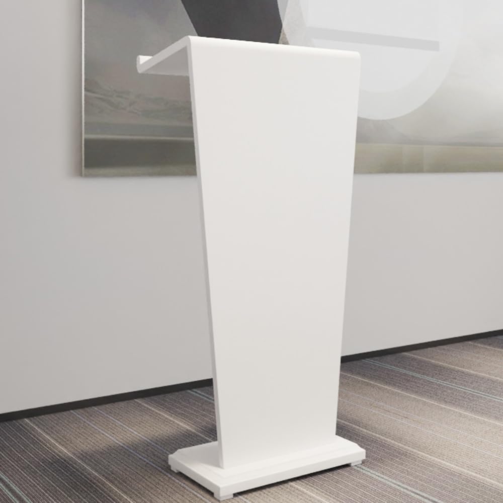 Minimalistisches Podium aus Holz, 114,3 cm, gebogen, bodenstehend, Kanzel für Präsentationen, Hochzeiten und Schulen, eleganter weißer Sockel für Büro
