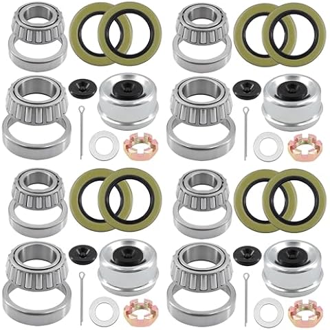 Torkettle 4 Sets 25580 14125A 25520 14276 Boat Trailer Bearing Kits,Grease Seals 10-36,Nuts,Rubber Plugs,2.72" Dust Caps,Cotter Pins,Washers for 5200-7000 lb.Tandem Axles #D42 Spindle Cover