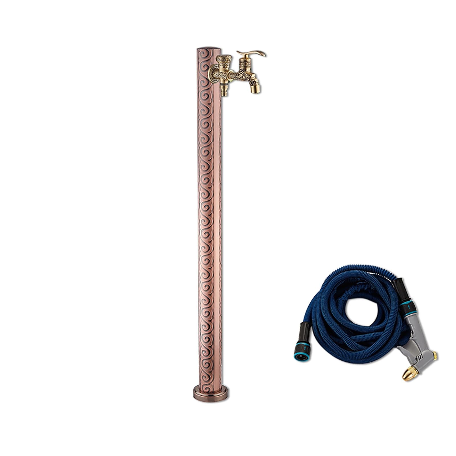 WOTZOV Outdoor Water Column Faucet With Spray Gun - 37.8In Irrigation Kit For Garden, Patio & Backyard - Efficient Water Dispensing Solution，Brown