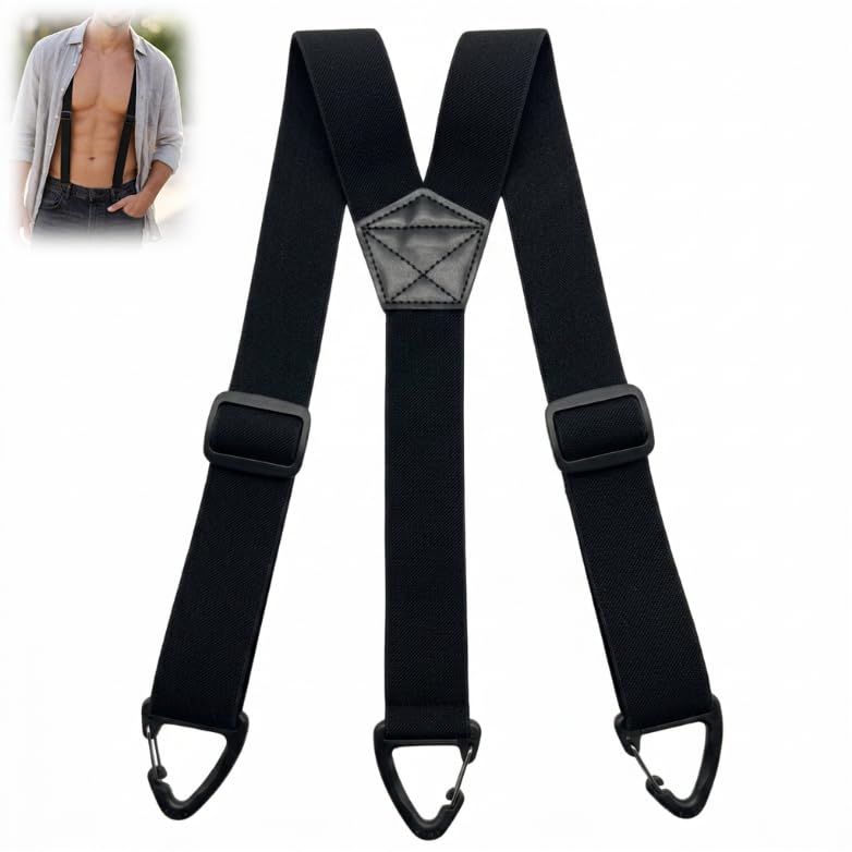 Bretelles Homme Larges 3,8 cm avec Mousquetons Triangulaires Robustes, Bretelle Élastique Réglable en Y pour Pantalon Costume Mariage Fête Travai