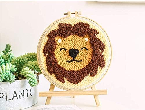 Punch Needle Starter Kit | Animal Rug Hooking Beginner Kit, with an Adjustable Embroidery Pen and 8.0'' Bamboo Hoop-Lion