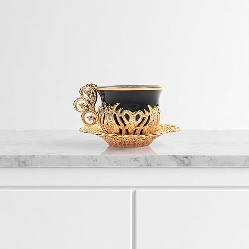 Miniatura 4 de Alisveristime Juego de 12 tazas de café turco griego árabe café expreso taza platillo de porcelana (negro dorado)