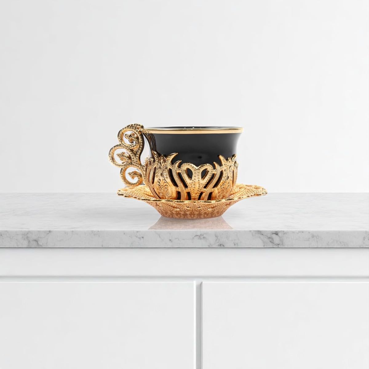 Alisveristime - Juego de platos de porcelana para café espresso, 12 unidades, color dorado