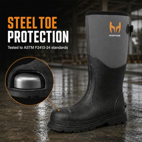Image of Hunthor Steel Toe Rubber Work Boots, Puncture-Proof with Steel Shank