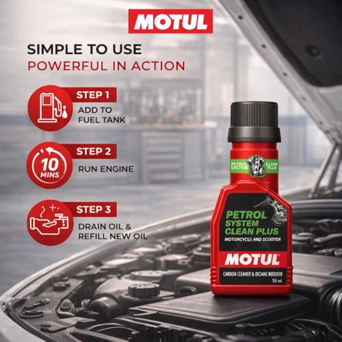 Image of Motul Petrol System Clean Plus 50 ml for Bikes & Scooters - Fuel System & Injector Cleaner, Improves Mileage, Restores Engine Performance & Reduces Emissions