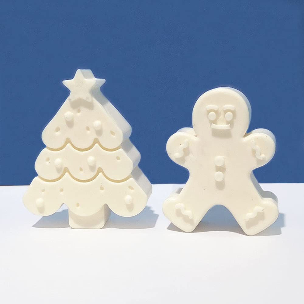 2 Pcs Christmas Candle Molds - Gingerbread Man & Christmas Tree Silicone Molds For DIY Candles-573284