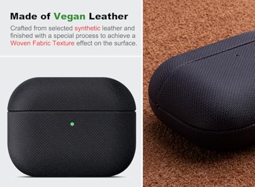 Image of Haobobro Handmade Case - for AirPods Pro 3 Case Cover - Premium Vegan Leather with Woven Fabric Texture, Wireless Charging Compatible, Drop Protective Hard Cover for AirPods Pro 3rd Generation - Black