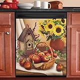 Kitchen Decor Farmhouse Sunflowers Decasl Fridge Magnet Cover Basket Fruit Bamboo Dishwasher...