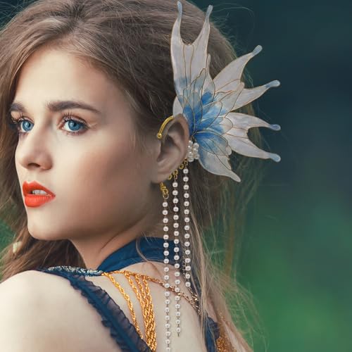 FRESHME Mermaid Elf Ear Cuffs - Fairy Ear Cuffs with Tassel No Piercing Earrings Cosplay Accessories for Adult Women2