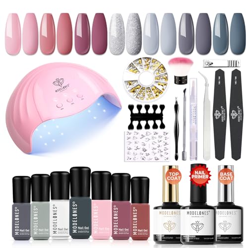💅 È possibile ottenere: Modelones Gel Nail Polish include 48W Gel Nail Lamp+ 7 pezzi 6ml gel polish+ 3 top coat+ base coat + primer per unghie, Upgraded Manicure Tools. Tutti i componenti per il fai-da-te di cui avete bisogno sono contenuti in questo starter kit ALL-IN-ONE, potrete divertirvi a realizzare le vostre unghie con questo set di smalti gel.