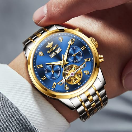 Image of OUPINKE Men Skeleton Watch Automatic Mechanical Luxury Dress Waterproof Sapphire Crystal Wrist Watches for Men
