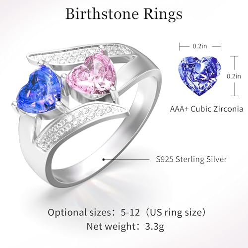 Easycosy Personalized Birthstone Rings for Women - Custom Name Engraved Promise Rings with 1-5 Stones, Customized Sterling Silver Mothers Ring Gifts for Mom, Women, Wife3